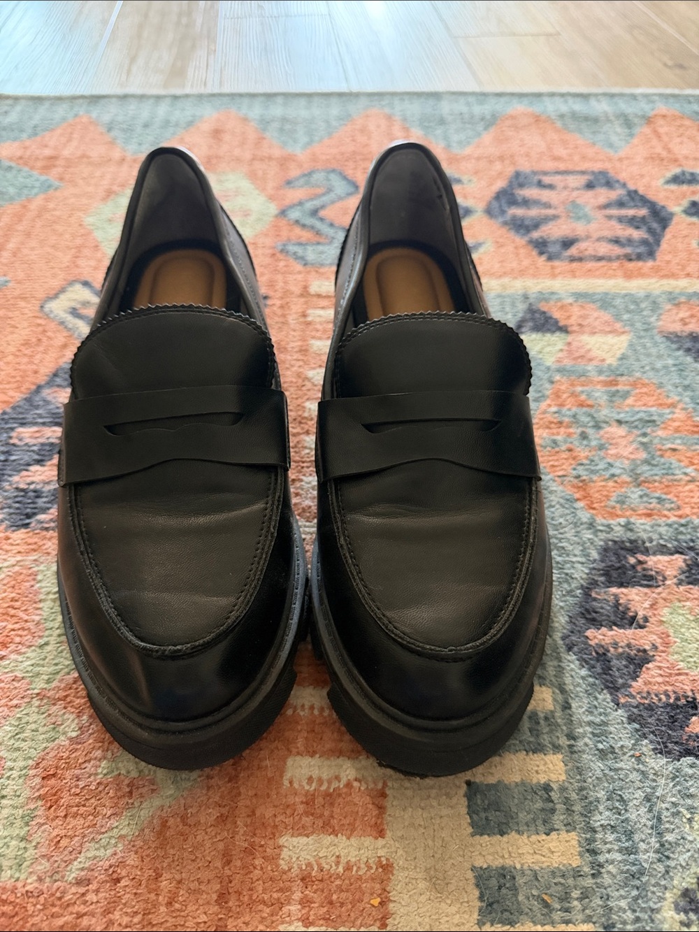 Crown Vintage Black Leather Penny Loafers